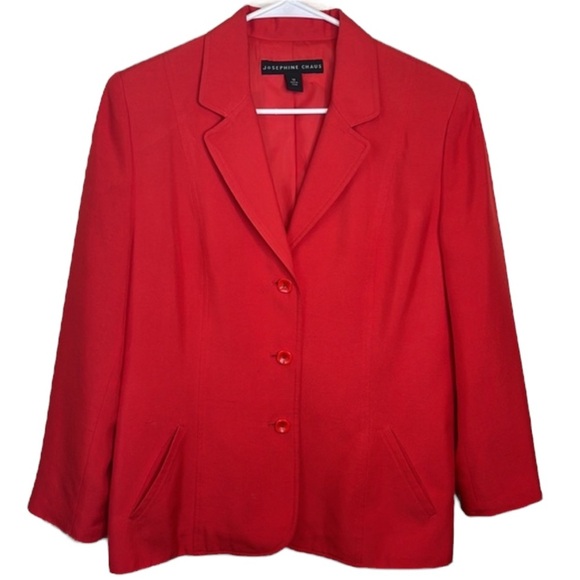 Josephine Chaus Red 100% Silk Blazer Jacket 12 - Picture 1 of 15